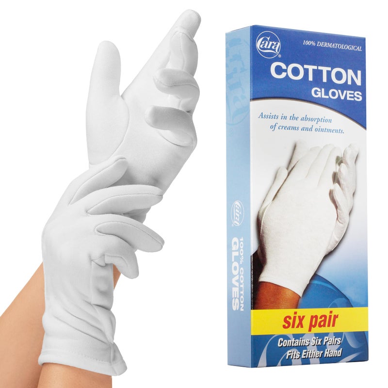 CARA Moisturizing Eczema Cotton Gloves, Small, 6 Pair - Image 1