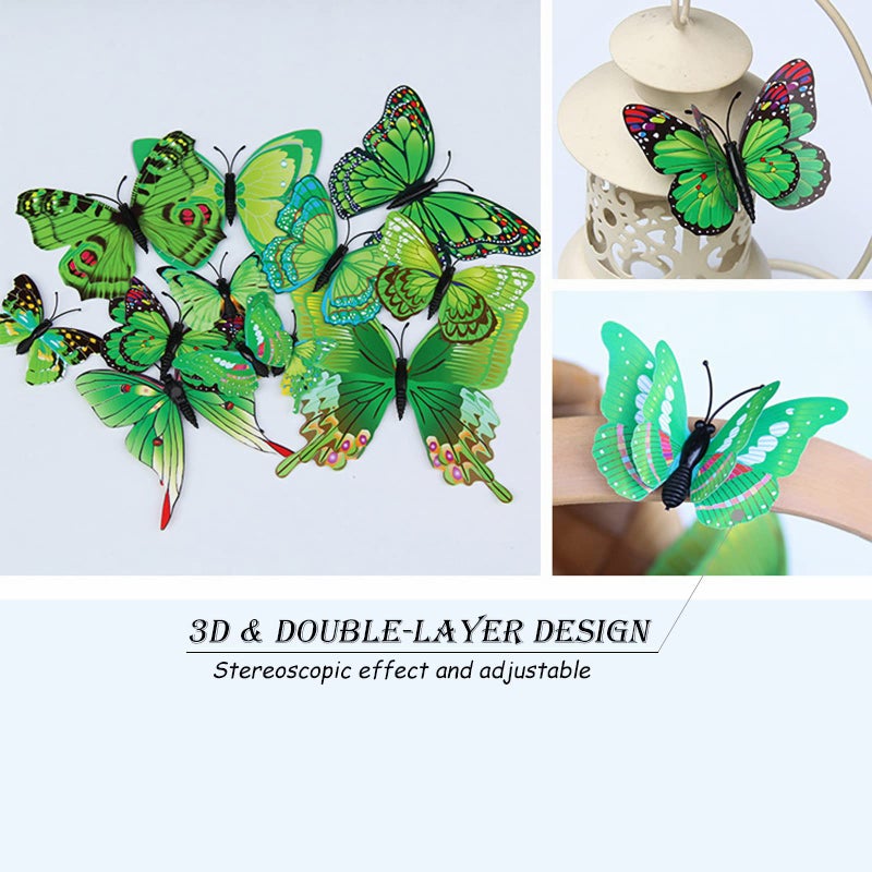 OPSEAM Butterfly Wall Decor 24/48 PCS, 3D Butterflies Stickers for Party Decorations with Magnets (Green, 24) - Image 3