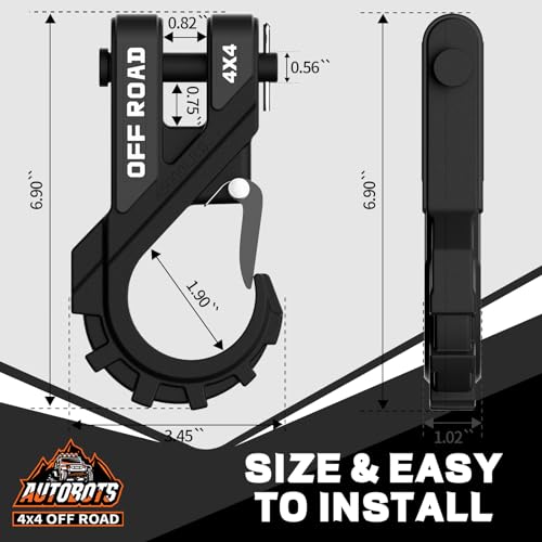 AUTOBOTS 3/8" Winch Hook Max 45,000 Lbs, Heavy Duty ATV Winch Hook with Safety Latch for ATV UTV SUV Trailers，Tow Winch Accessories for Synthetic Rope Winch Cable Black - Image 4