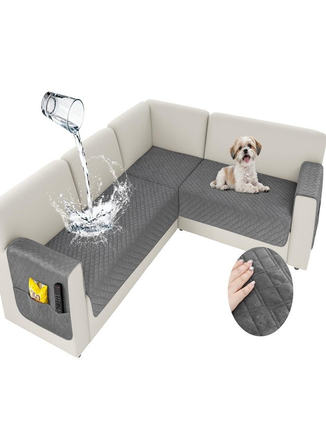Arfntevss Waterproof Corner Sectional Couch Covers for Dogs Pet L Shape Sofa Cover Washable Velvet Large Couch Cushion Protector for Sectional Sofa Non Slip U Shaped Slipcovers (Dark Grey, X-Large) - Image 1