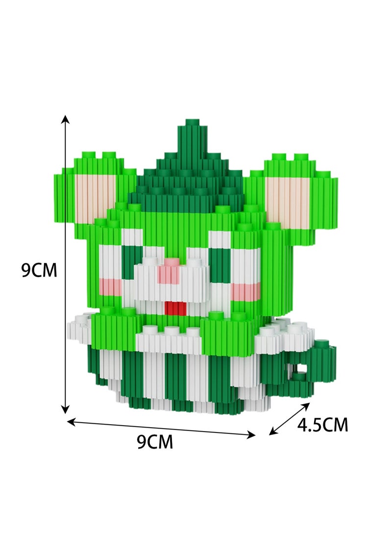 Miniature Small Particle Puzzle Building Blocks Gift Children's Educational Toy Puzzle (Green And White Teacup Mouse)  - Image 2