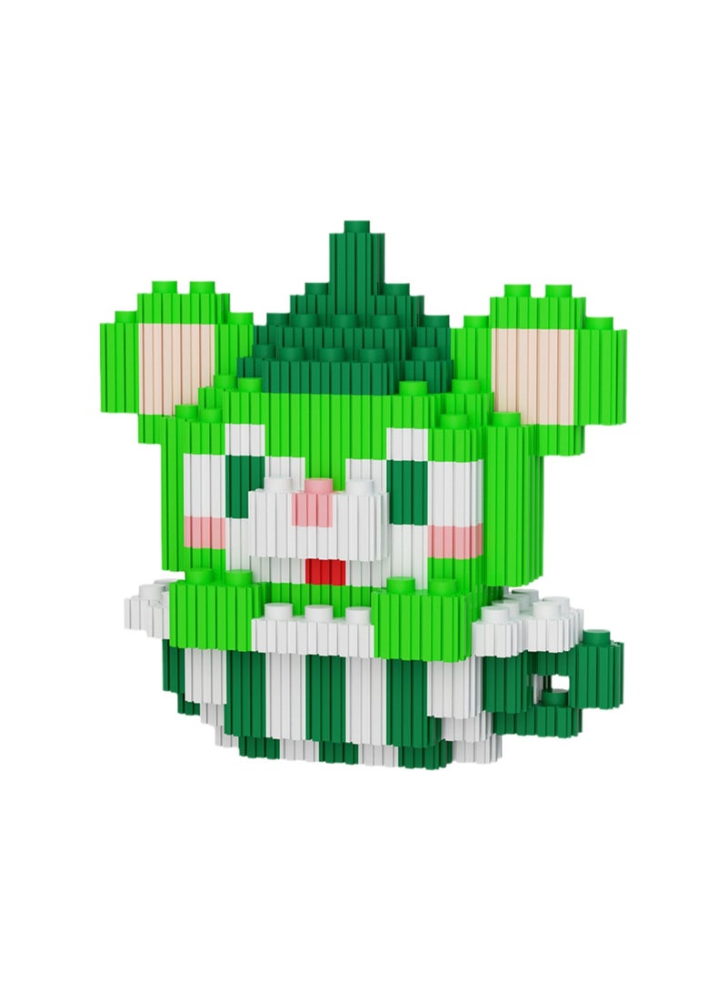 Miniature Small Particle Puzzle Building Blocks Gift Children's Educational Toy Puzzle (Green And White Teacup Mouse)  - Image 1