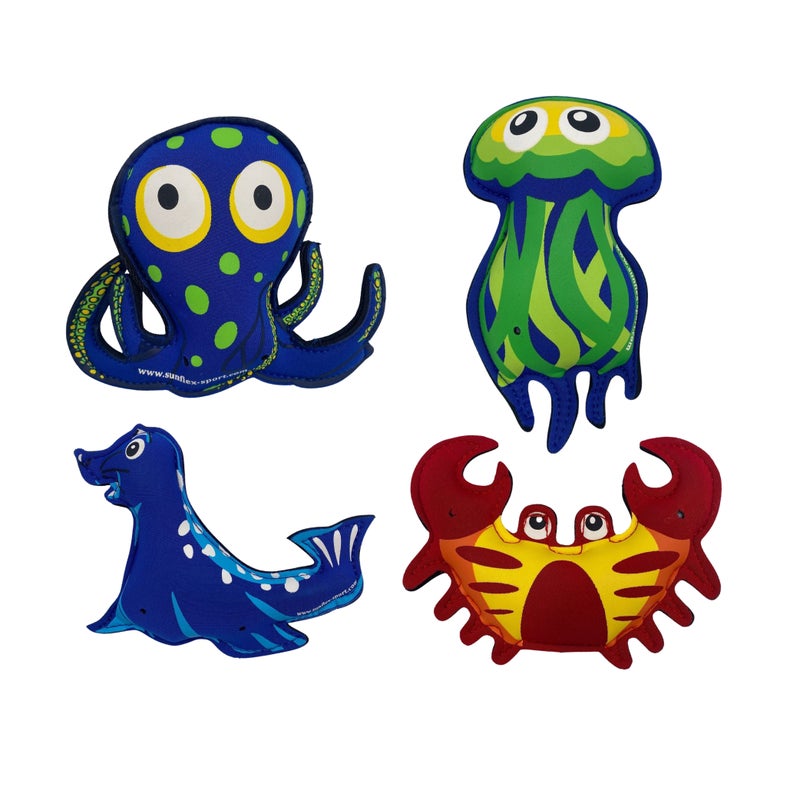 صنفليكس مجموعة ألعاب المياه العائمة صن فليكس سبلاش بابيز للأطفال | قنديل البحر السلطعون الفقمة الحبار للمسبح والشاطئ - Image 1