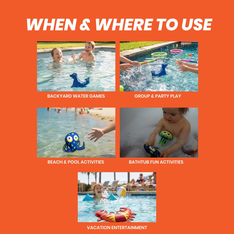 صنفليكس مجموعة ألعاب المياه العائمة صن فليكس سبلاش بابيز للأطفال | قنديل البحر السلطعون الفقمة الحبار للمسبح والشاطئ - Image 3