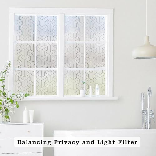 WISDOM StaticCling Frosted Glass Window Film, Bathroom Window Clings Removable Sun Blocking Vinyl Window Stickers for Door Home Office, Non Adhesive (24 by 96inches, Frosted T Cross Pattern) - Image 4