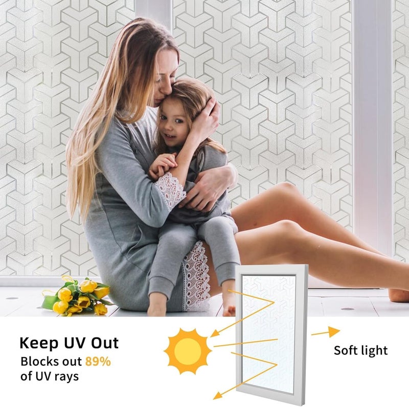 WISDOM StaticCling Frosted Glass Window Film, Bathroom Window Clings Removable Sun Blocking Vinyl Window Stickers for Door Home Office, Non Adhesive (24 by 96inches, Frosted T Cross Pattern) - Image 5