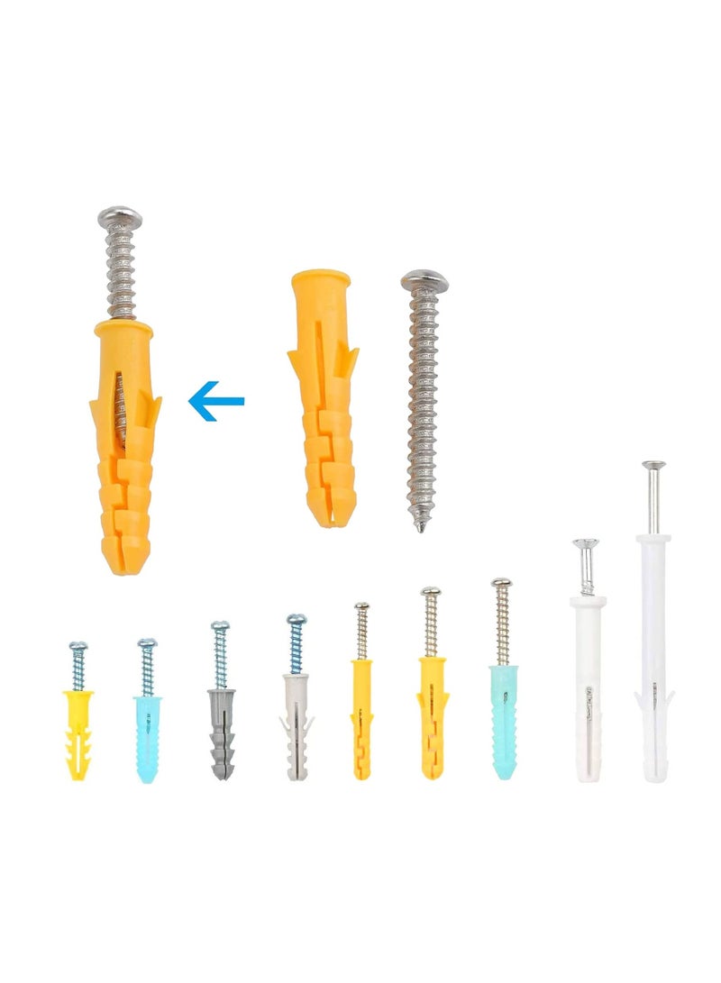 GNAFOTU Self Tapping Screws and Ribbed Anchors Assortment Screws Kit, 200PCs Screws and Wall Plugs Set Screws Assortment Plastic Self Drilling Drywall Anchors Set for Hollow Wall Hanging or Blinds - Image 3