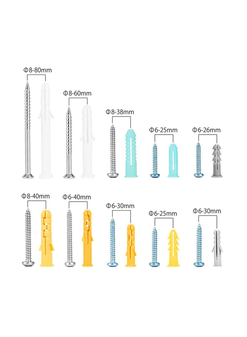 GNAFOTU Self Tapping Screws and Ribbed Anchors Assortment Screws Kit, 200PCs Screws and Wall Plugs Set Screws Assortment Plastic Self Drilling Drywall Anchors Set for Hollow Wall Hanging or Blinds - Image 4