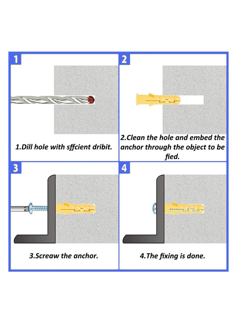 GNAFOTU Self Tapping Screws and Ribbed Anchors Assortment Screws Kit, 200PCs Screws and Wall Plugs Set Screws Assortment Plastic Self Drilling Drywall Anchors Set for Hollow Wall Hanging or Blinds - Image 5