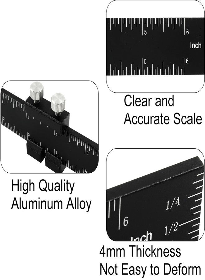 LifCratms Precision Pocket Ruler, 6 Inch Professional Woodworking Ruler Construction Ruler, T Track Marking Measuring Inch and Metric Ruler T-Type Scribing Ruler with Slide Stops - Image 4
