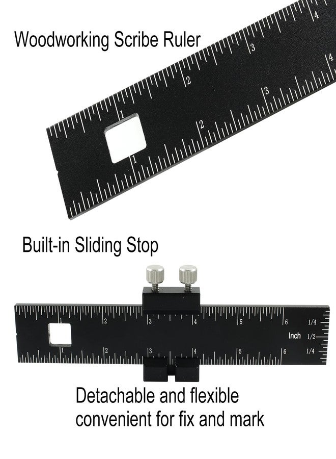 LifCratms Precision Pocket Ruler, 6 Inch Professional Woodworking Ruler Construction Ruler, T Track Marking Measuring Inch and Metric Ruler T-Type Scribing Ruler with Slide Stops - Image 3