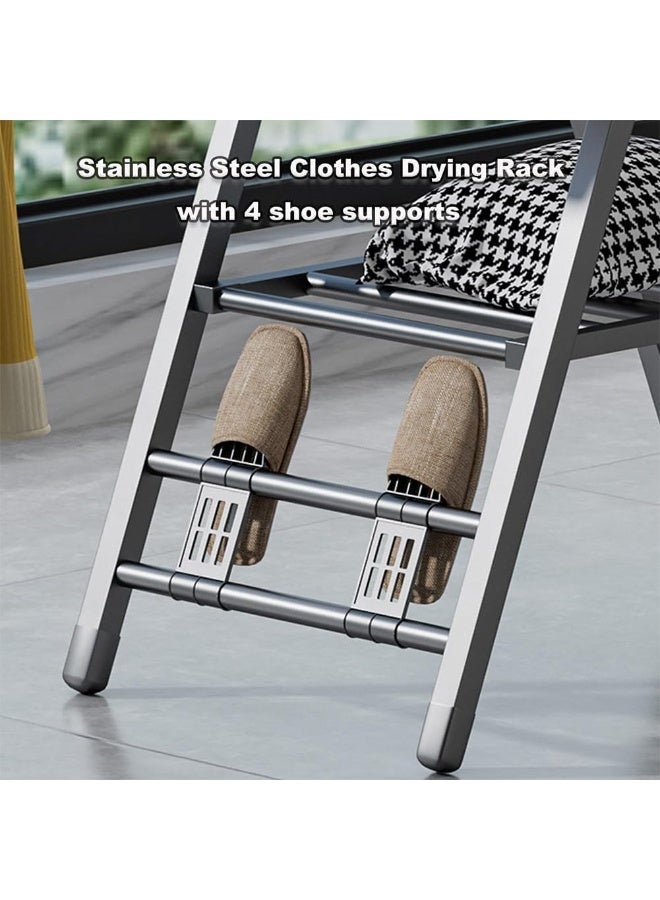 ZERIFAM Heavy Duty Clothes Drying Rack, Foldable Clothes Drying Rack, 3 Height Adjustable Clothes Dryer, 3 Layer Clothes Rack with 4 Shoe Holder, Windproof, Indoor Outdoor Use - Image 2