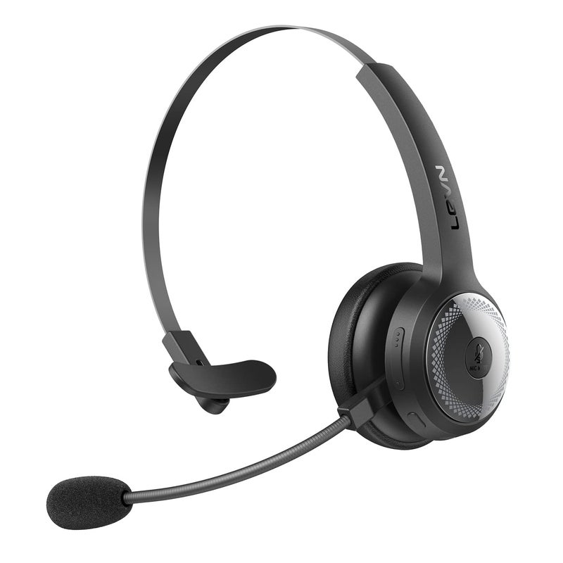 LEVN Bluetooth Headset, Wireless Headset with Microphone & Mute Button, 60Hrs Talk Time, On-Ear AI Noise Cancelling Headphones with Bluetooth 5.2 Multipoint for Trucker/Remote Work/Online Class/Zoom - Image 1