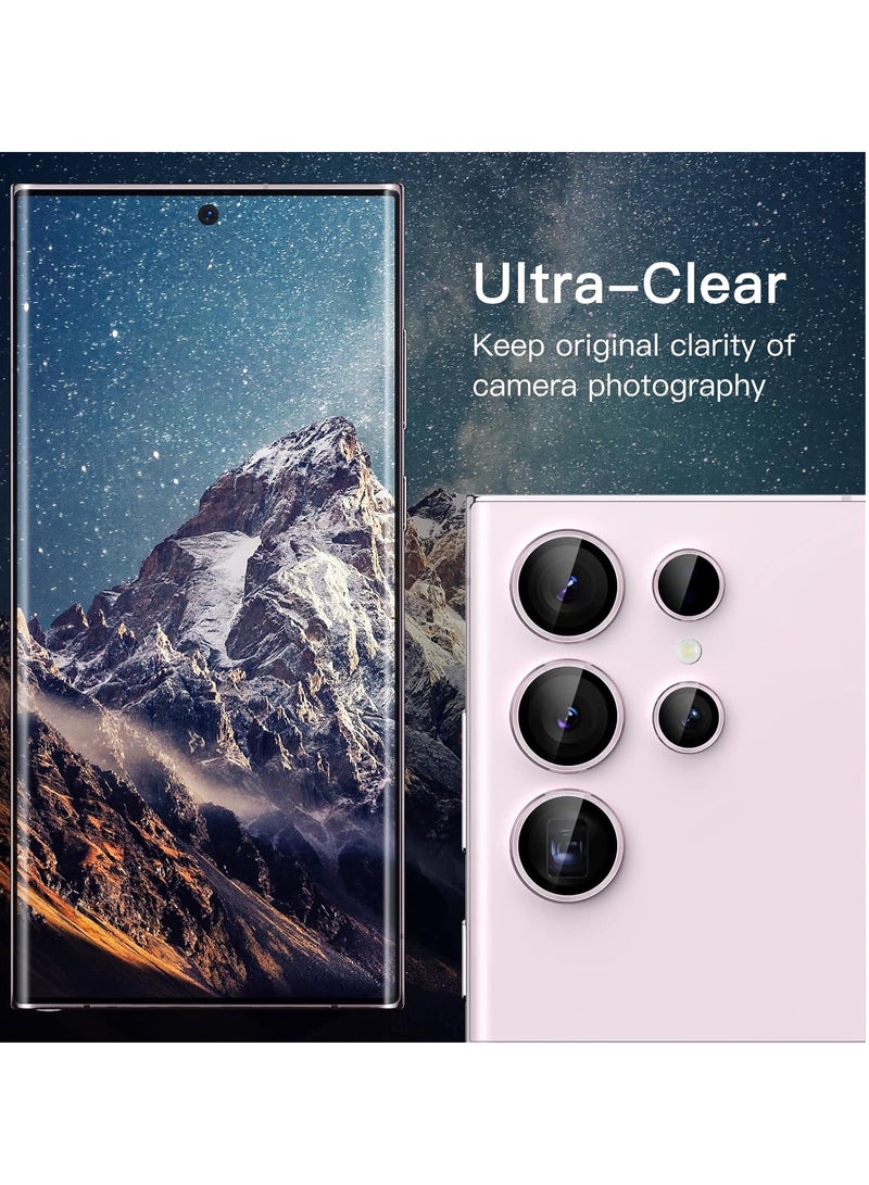 إلترازون Camera Lens Protector for Samsung Galaxy S23 Ultra 5G 6.8-Inch, 9H Tempered Glass Metal Individual Ring Cover, Easy Installation Tray, HD Clear, Set of 5 (Lavender) - Image 3