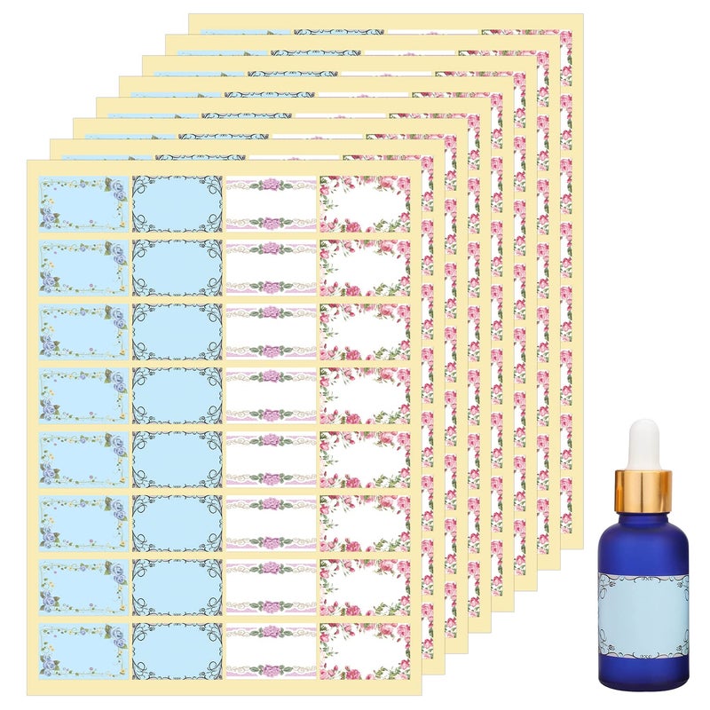 Wisdompro Floral Label Stickers, 256 Pcs Self Adhesive Gift Tag Stickers Blank Write on Label for Essential Oil Bottles, Jars and Food Containers - 2 x 1.2 inch - Image 1