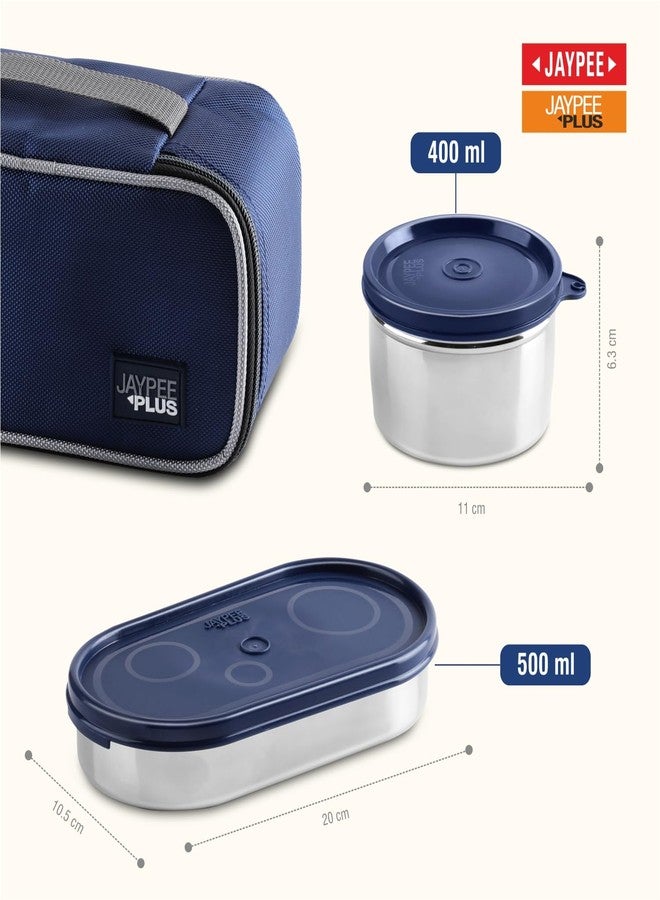Jaypee Plus Basix Lunch Box for Office 1300 ml 3 Containers (1-450 ml, 2-400 ml) Air Tight Leakproof Stainless Steel Container with Bag | BPA Free | Easy to wash | Ideal for College & School, Blue - Image 3