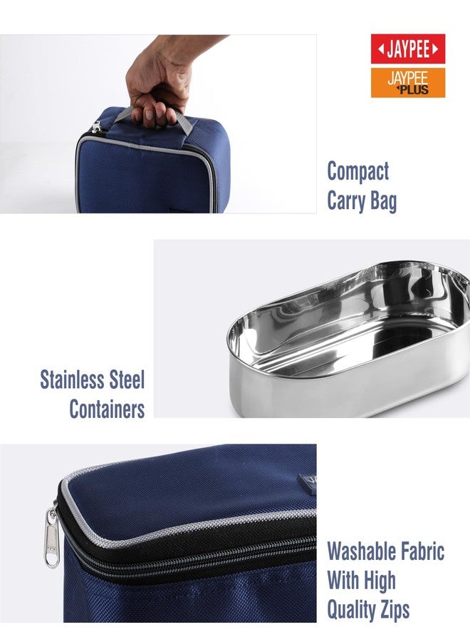 Jaypee Plus Basix Lunch Box for Office 1300 ml 3 Containers (1-450 ml, 2-400 ml) Air Tight Leakproof Stainless Steel Container with Bag | BPA Free | Easy to wash | Ideal for College & School, Blue - Image 4