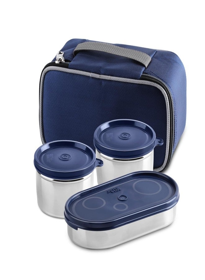 Jaypee Plus Basix Lunch Box for Office 1300 ml 3 Containers (1-450 ml, 2-400 ml) Air Tight Leakproof Stainless Steel Container with Bag | BPA Free | Easy to wash | Ideal for College & School, Blue - Image 1