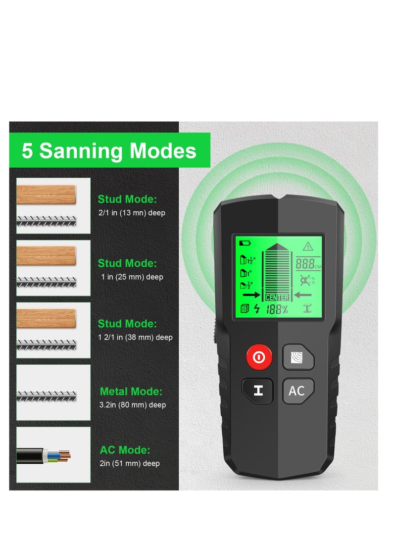 5-in-1 Wall Scanner with LCD Display, Micro Intelligent Processor for Locating AC Wires, Metal Studs, Support Beams, and Pipes at Wood Centers and Edges. - Image 4