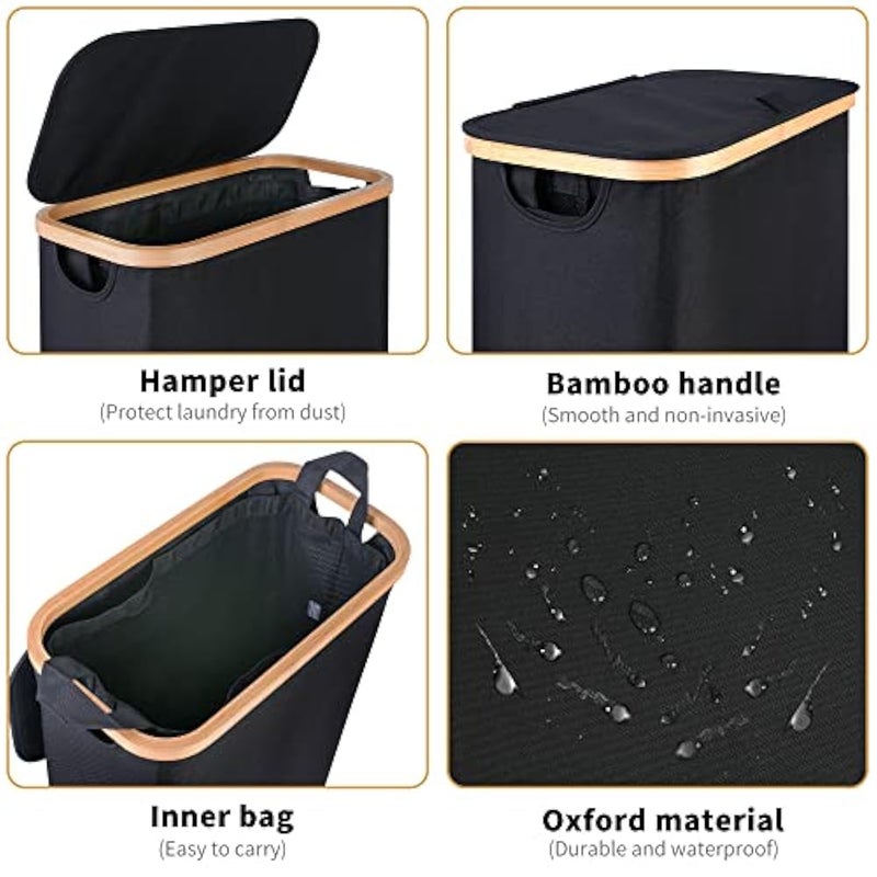 iEGrow Laundry Basket, 60L Washing Basket with Lid and Handle, Slim Foldable Laundry Hamper with Removable and Washable Inner Bag, Laundry Baskets for Bedroom Bathroom Laundry room (Black) - Image 5