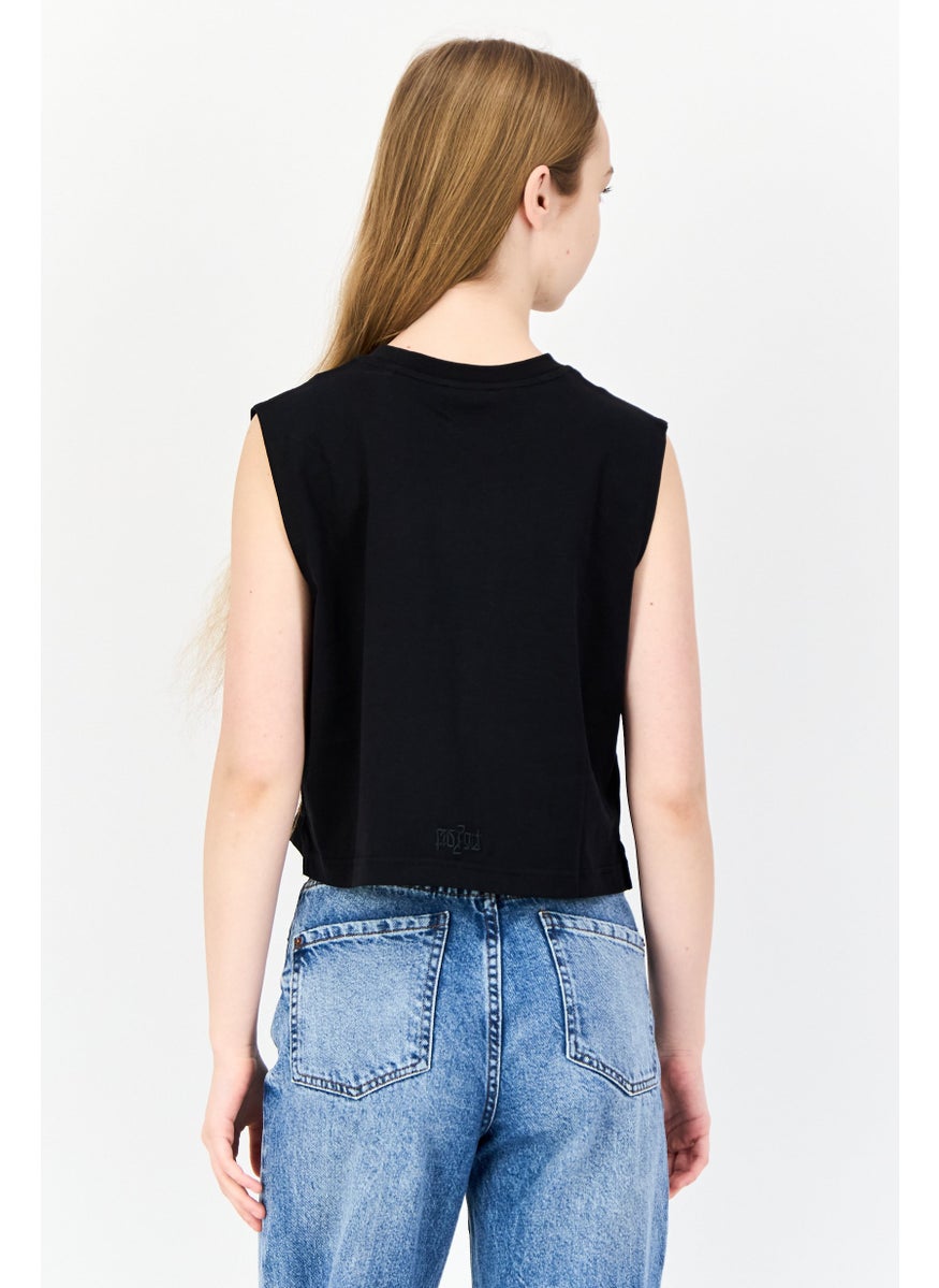 ESPRIT Women Crew Neck Graphic Print Tank Tops, Black  - Image 4