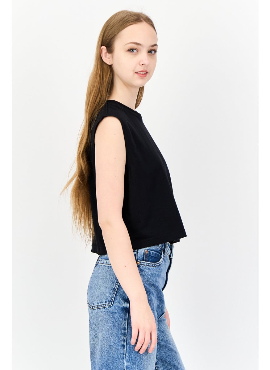 ESPRIT Women Crew Neck Graphic Print Tank Tops, Black  - Image 2