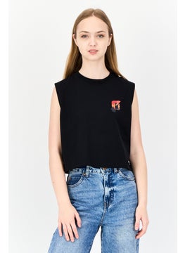 ESPRIT Women Crew Neck Graphic Print Tank Tops, Black  - Image 1