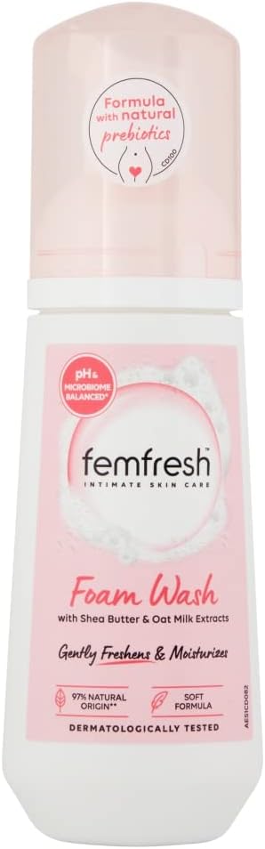 Femfresh Moisturisation Comfort Daily Intimate Foam Wash Gentle Feminine Hygiene Shower Foam with Shea Butter Oat Milk Extracts pH Balanced Soap Free 150ml