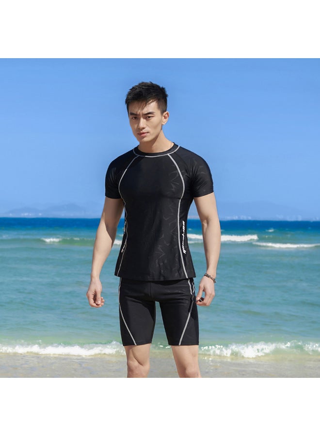 Loquat Swimwear Men's Hot Spring Large Size Suit Teenagers Anti-embarrassment Boys Sunscreen Swimming Trunks Jacket On Behalf Of Wholesale-Color:9507 Black- - Image 1