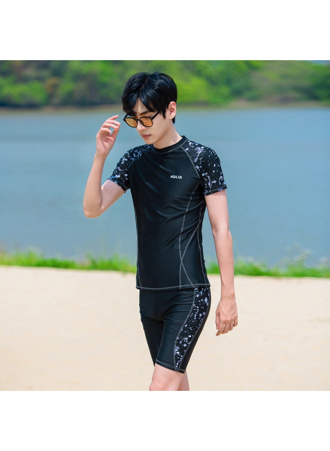 Loquat Swimwear Men's Hot Spring Large Size Suit Teenagers Anti-embarrassment Boys Sunscreen Swimming Trunks Jacket On Behalf Of Wholesale-Color:9507 Black- - Image 3