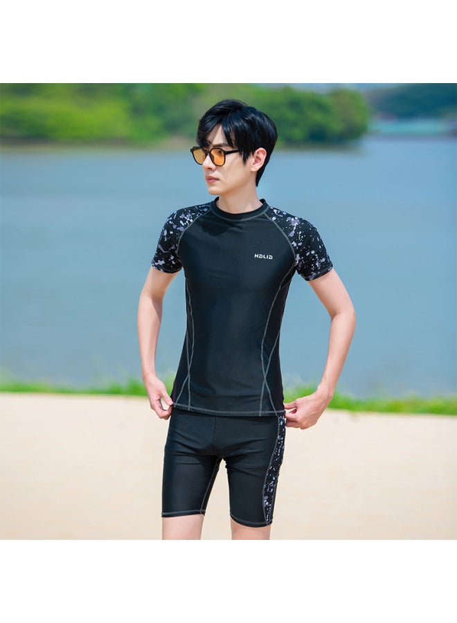 Loquat Swimwear Men's Hot Spring Large Size Suit Teenagers Anti-embarrassment Boys Sunscreen Swimming Trunks Jacket On Behalf Of Wholesale-Color:9507 Black- - Image 2