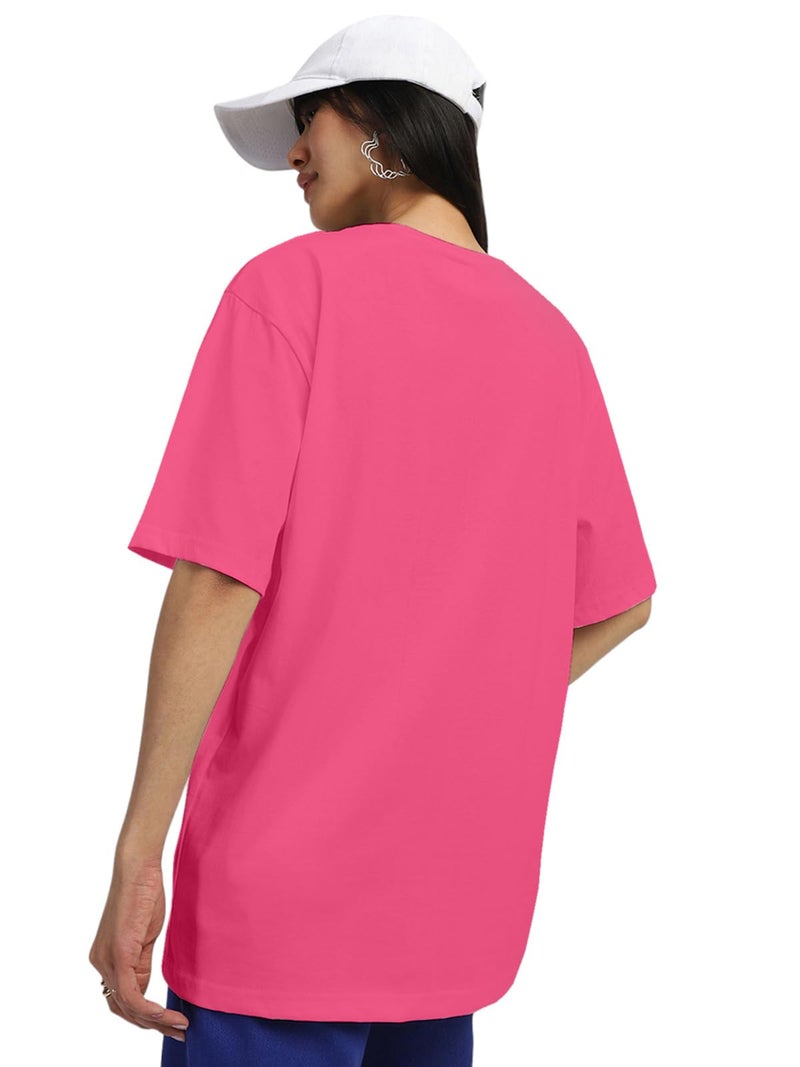 JUNEBERRY® 100% Pure Cotton Oversized Drop Shoulders Brand Logo Typography Print Round-Neck Relaxed Fit Pink T-Shirt for Women (JB_OS_100_JBORGNL_PNK74_XL) - Image 4