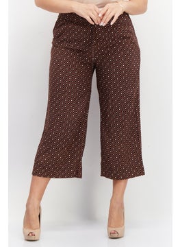 Zero Women Wide Leg All Over Print Palazzo Pant, Brown Combo  - Image 1