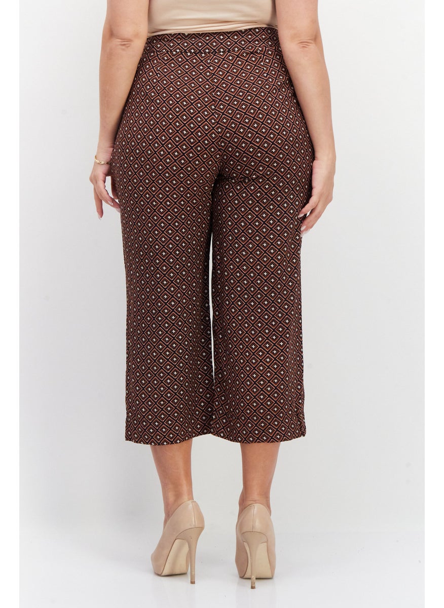 Zero Women Wide Leg All Over Print Palazzo Pant, Brown Combo  - Image 3