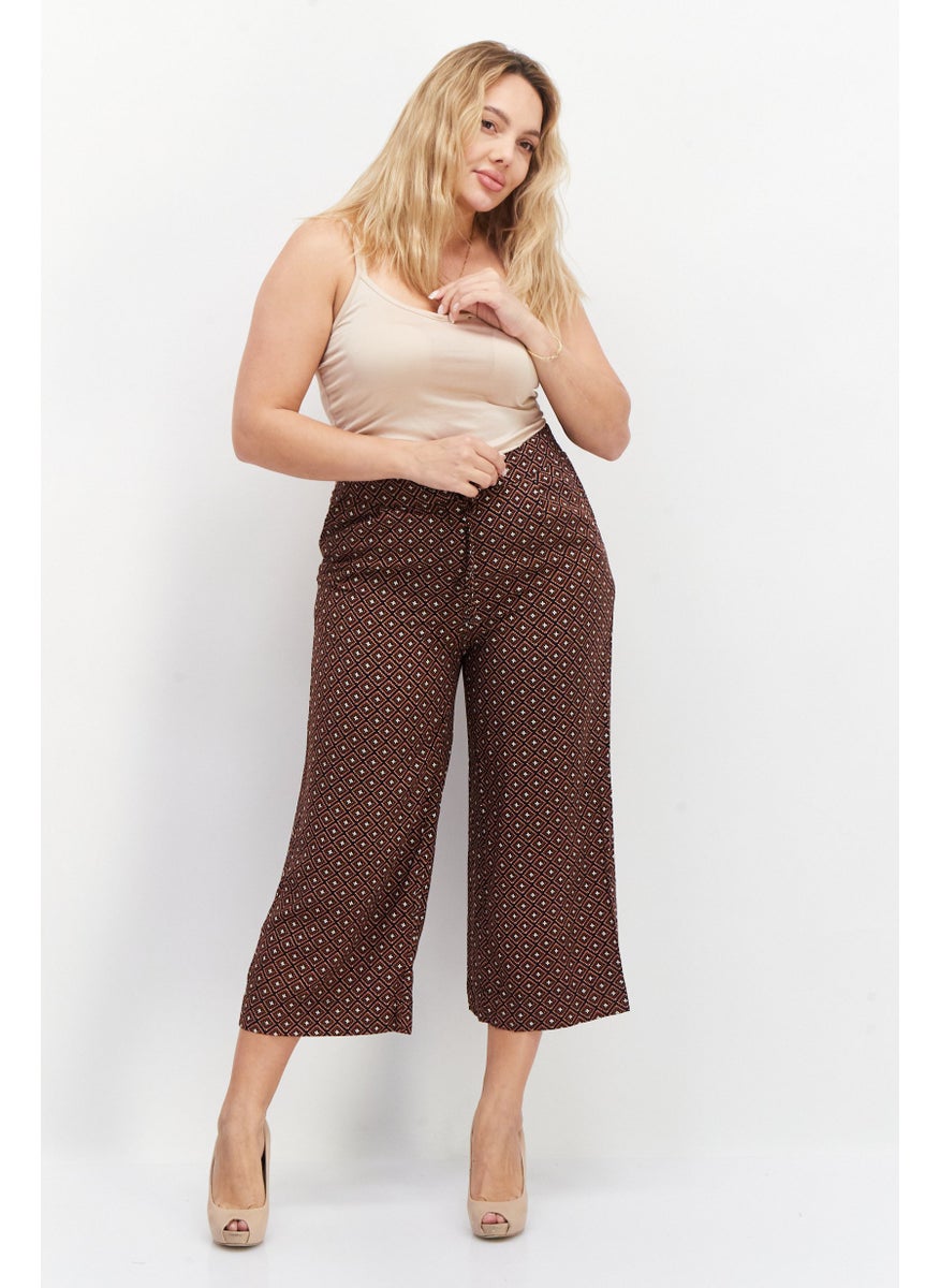 Zero Women Wide Leg All Over Print Palazzo Pant, Brown Combo  - Image 4