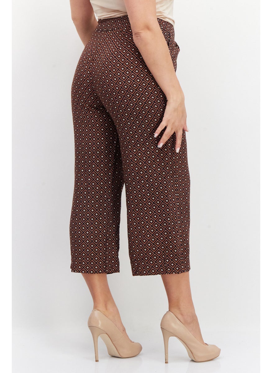 Zero Women Wide Leg All Over Print Palazzo Pant, Brown Combo  - Image 2