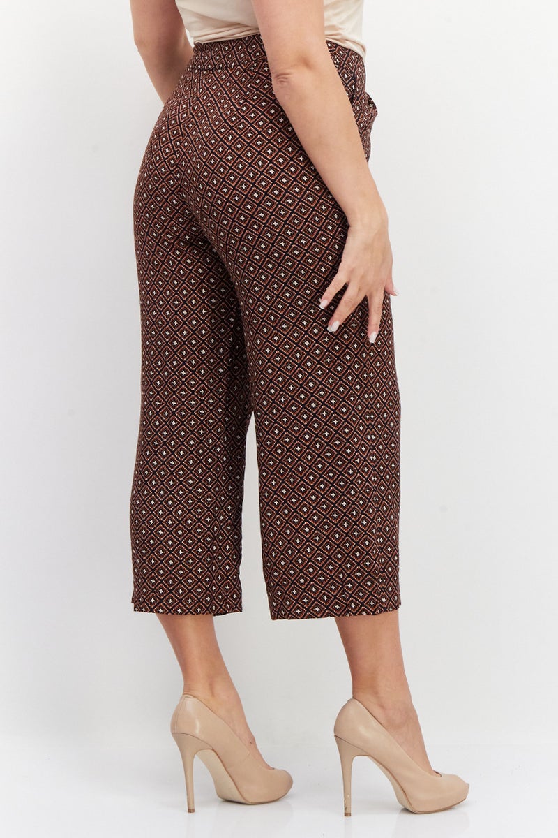 Zero Women Wide Leg All Over Print Palazzo Pant, Brown Combo - Image 2