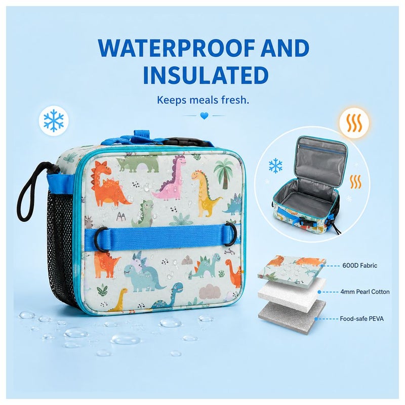 Bonbon - Insulated Kids Lunch bag With Bottle Holder - Dinosaur - Image 3