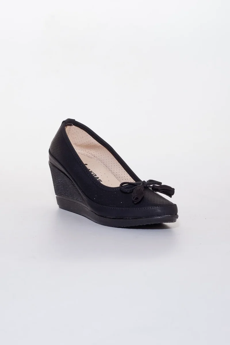 Dilimler Ayakkabı Wedge Sole Laser Cut Black Women's Wedge Heel Shoes
