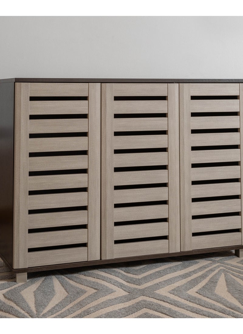 Smart Furniture shoe cabinet With3-door , And Hollow Glass Beige 120Lx35Wx88H.  - Image 1