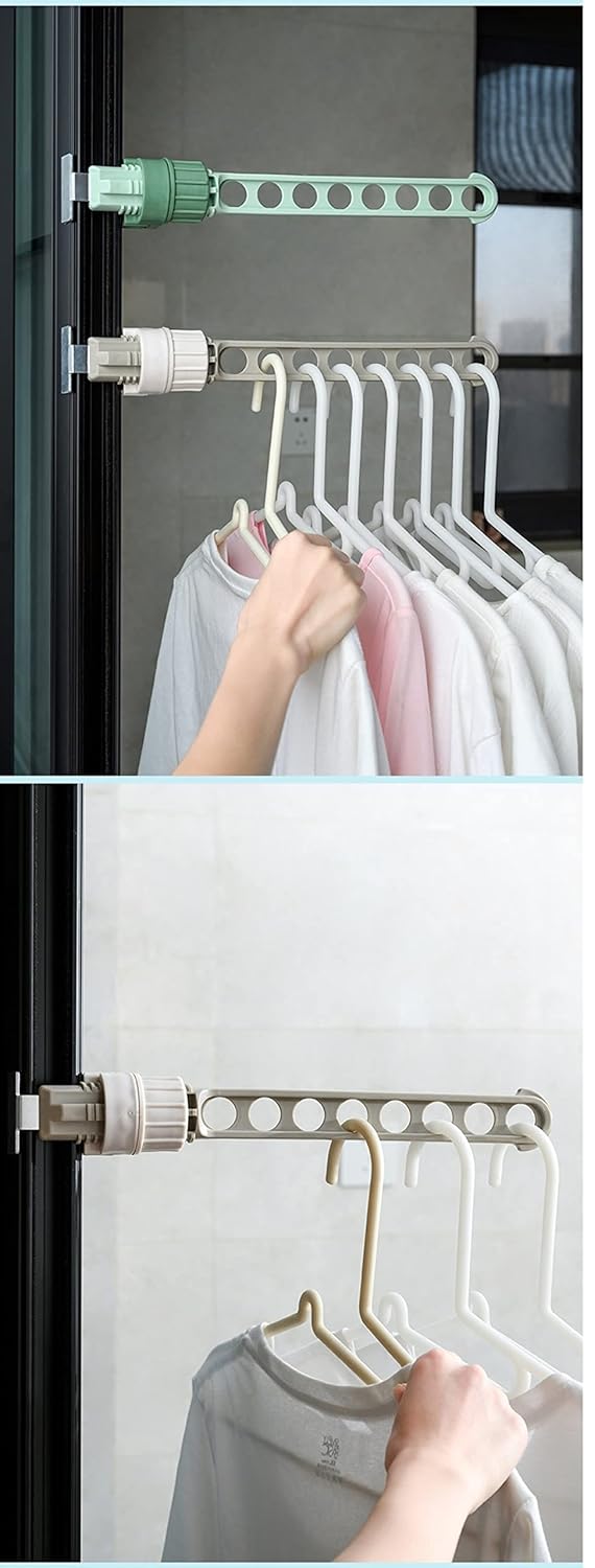 MOMISY MOMISY Multifunctional Window Frame Hook Hanger Rack for Clothes I Space Saver Indoor Outdoor Portable Indoor Balcony 8 Hole Clothes Hanging Drying RackGreen  - Image 4