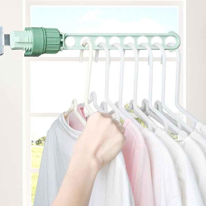MOMISY MOMISY Multifunctional Window Frame Hook Hanger Rack for Clothes I Space Saver Indoor Outdoor Portable Indoor Balcony 8 Hole Clothes Hanging Drying RackGreen  - Image 5