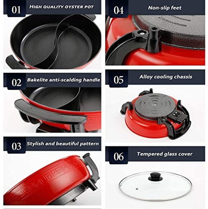 FEELING MALL Electric Hot Pot with Divider Hotpot Pot Electric Cooker Shabu Shabu Pot 110V Non-Stick 6L BPA FREE Fondue Chinese Hot Pot with Lid Heat Frying Pan - Image 4