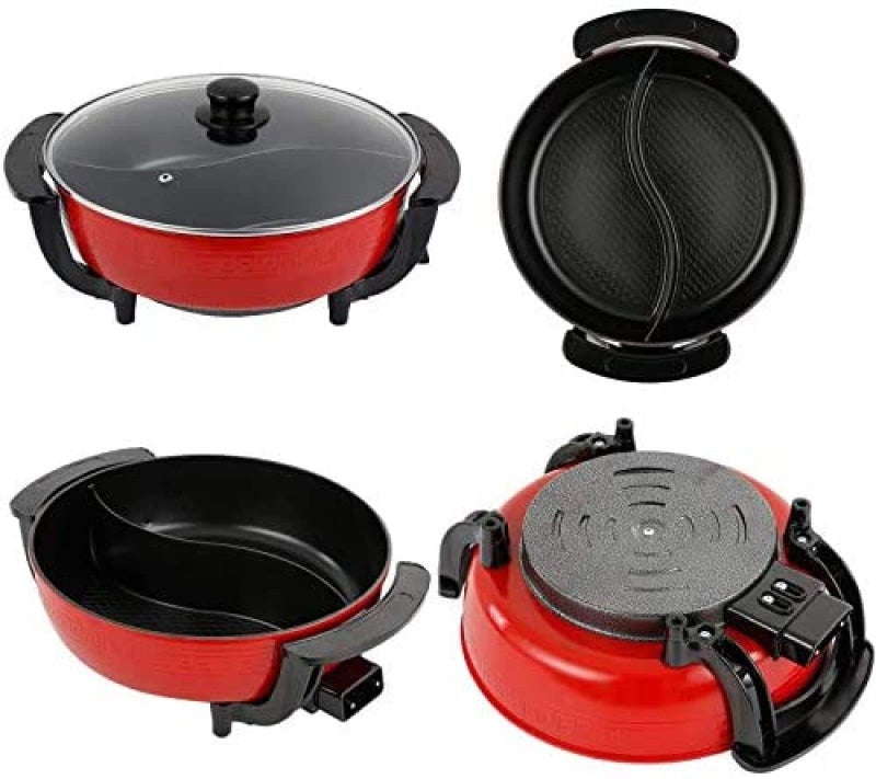 FEELING MALL Electric Hot Pot with Divider Hotpot Pot Electric Cooker Shabu Shabu Pot 110V Non-Stick 6L BPA FREE Fondue Chinese Hot Pot with Lid Heat Frying Pan - Image 3