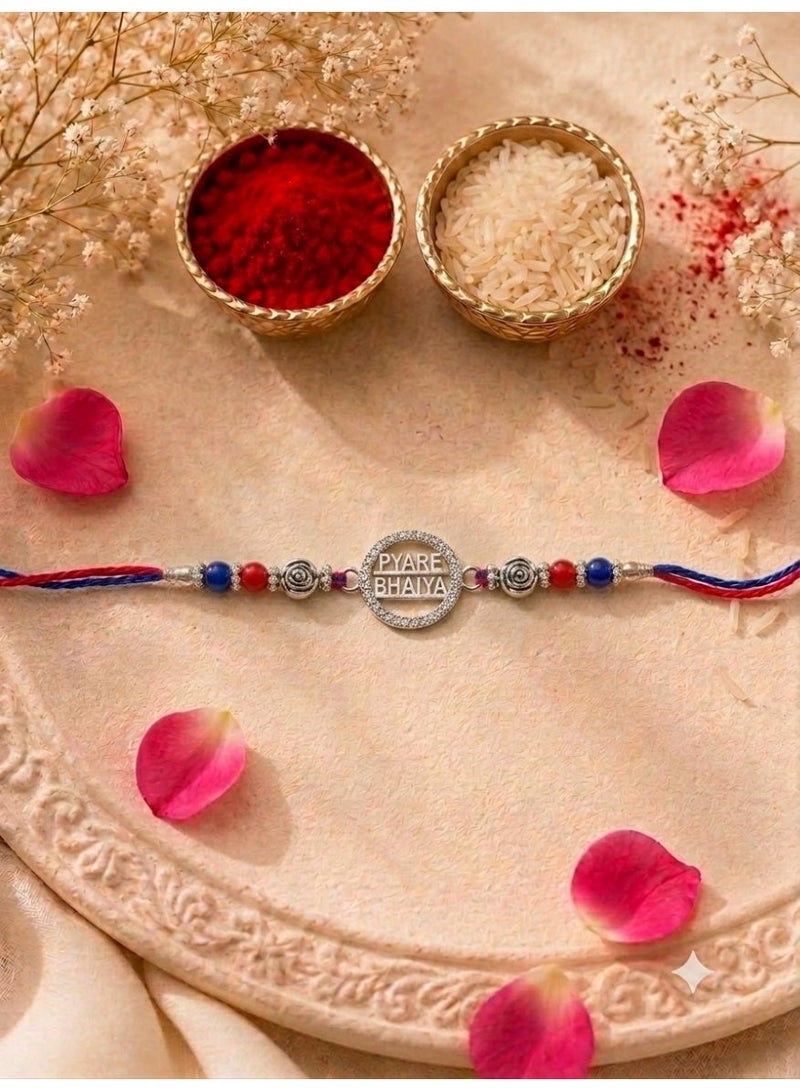 Kannan Jewels Kannan Premium Handcrafted 925 Silver Pyare Bhaiya Design Rakhi- 41 cm - Image 2