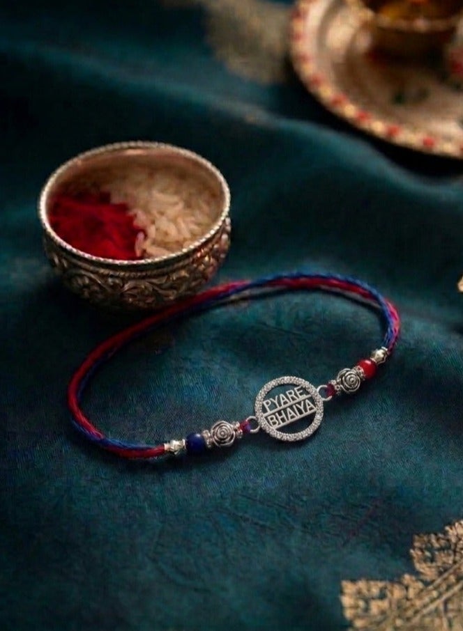 Kannan Jewels Kannan Premium Handcrafted 925 Silver Pyare Bhaiya Design Rakhi- 41 cm - Image 1