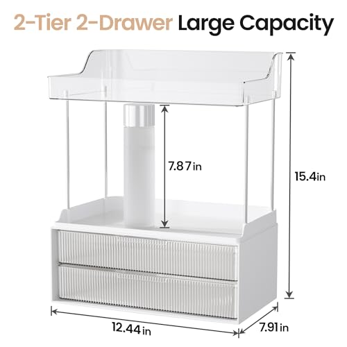 Delamu Bathroom Organizers and Storage, 2 Tier 2 Drawer Makeup Organizer Countertop, Easy to Install, Ideal for Bathroom Counter, Vanity, Large Skincare, Perfume, Present, Desk and More, Clear - Image 5