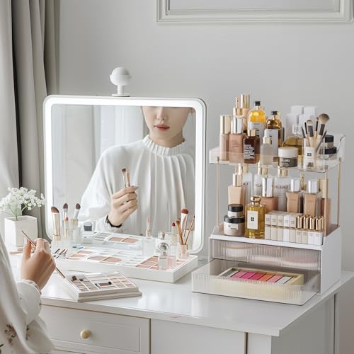 Delamu Bathroom Organizers and Storage, 2 Tier 2 Drawer Makeup Organizer Countertop, Easy to Install, Ideal for Bathroom Counter, Vanity, Large Skincare, Perfume, Present, Desk and More, Clear - Image 3
