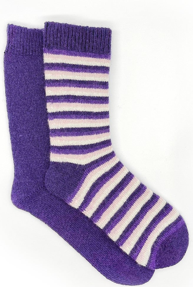 Buluş Organic 2-Pack Children's Purple-Striped Winter Thick Organic Wool Ankle Socks - Image 3