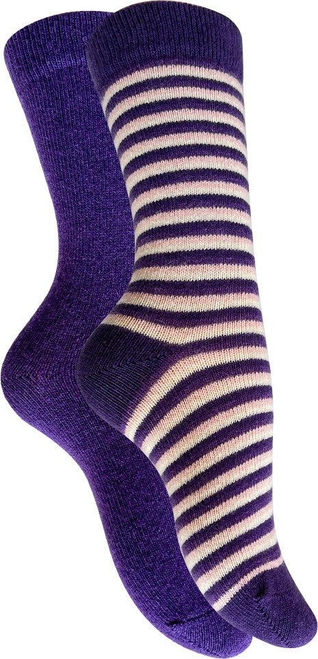 Buluş Organic 2-Pack Children's Purple-Striped Winter Thick Organic Wool Ankle Socks - Image 2